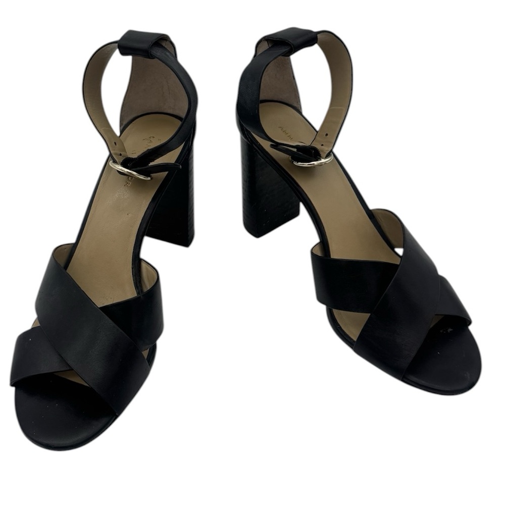 Ann Taylor Black Crossover Ankle-Strap Block Chunky Heels Size 7M